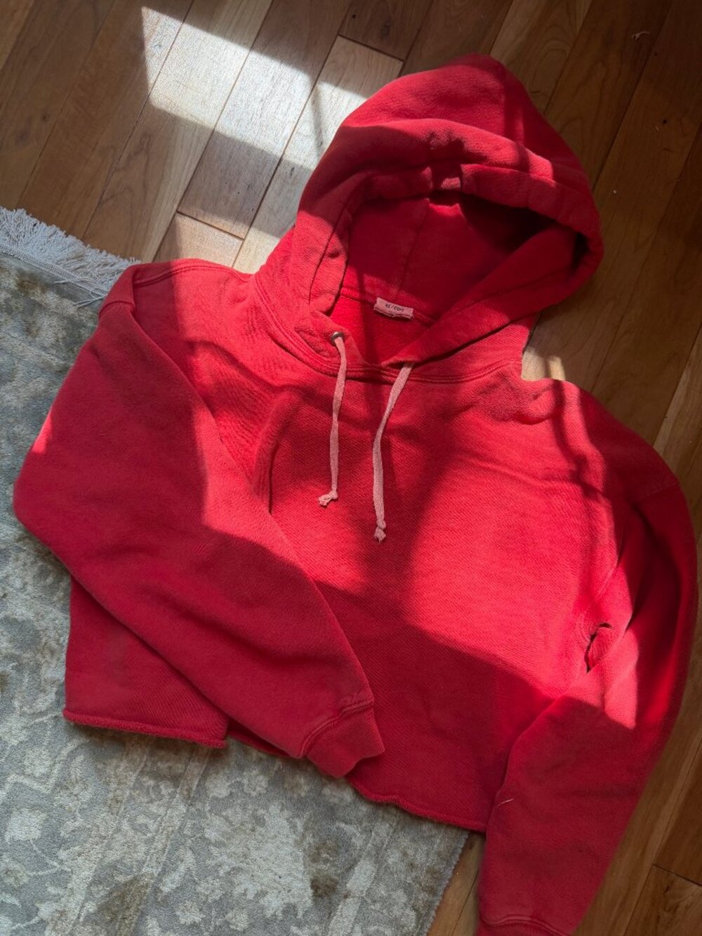 Re/Done red cropped drawstring hoodie
